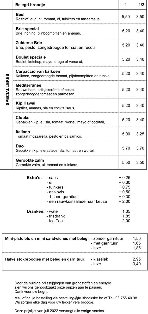 Verse Belegde Broodjes T Fruithoekske